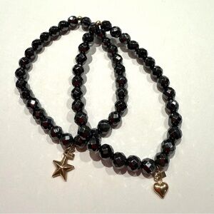 Hana 14K Gold & Faceted Hematite Beaded Bracelet Set - Two Piece Stack